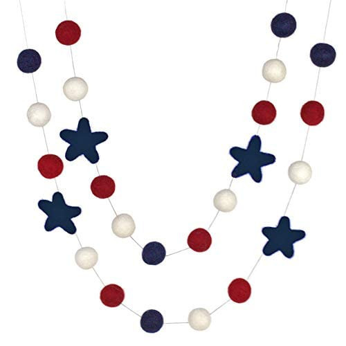 Fourth of July Garland- 6 ft String with 25 Adjustable Shapes, 1" Felt Balls, 2" Stars- Summer Memorial Day Decor, American Flag Mantle- Handmade by Matthew and Mae (Navy Blue/Red/White) | Amazon (US)
