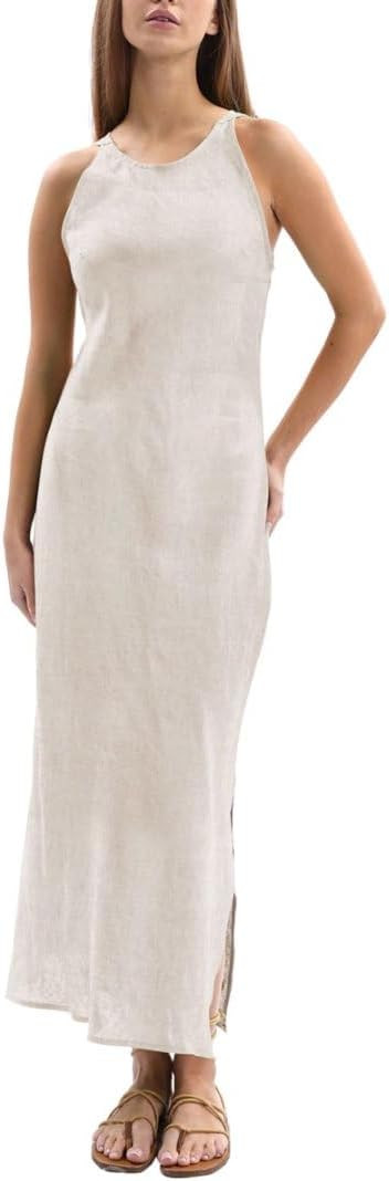 Amazhiyu Women's 100% Linen Summer Sleevelesss Splits Bodycon Maxi Dresses Casual | Amazon (US)