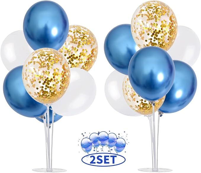 TONIFUL 2 Set Table Centerpiece Balloons Stand Kit Include 16 Blue Latex Confetti Balloons Birthd... | Amazon (US)