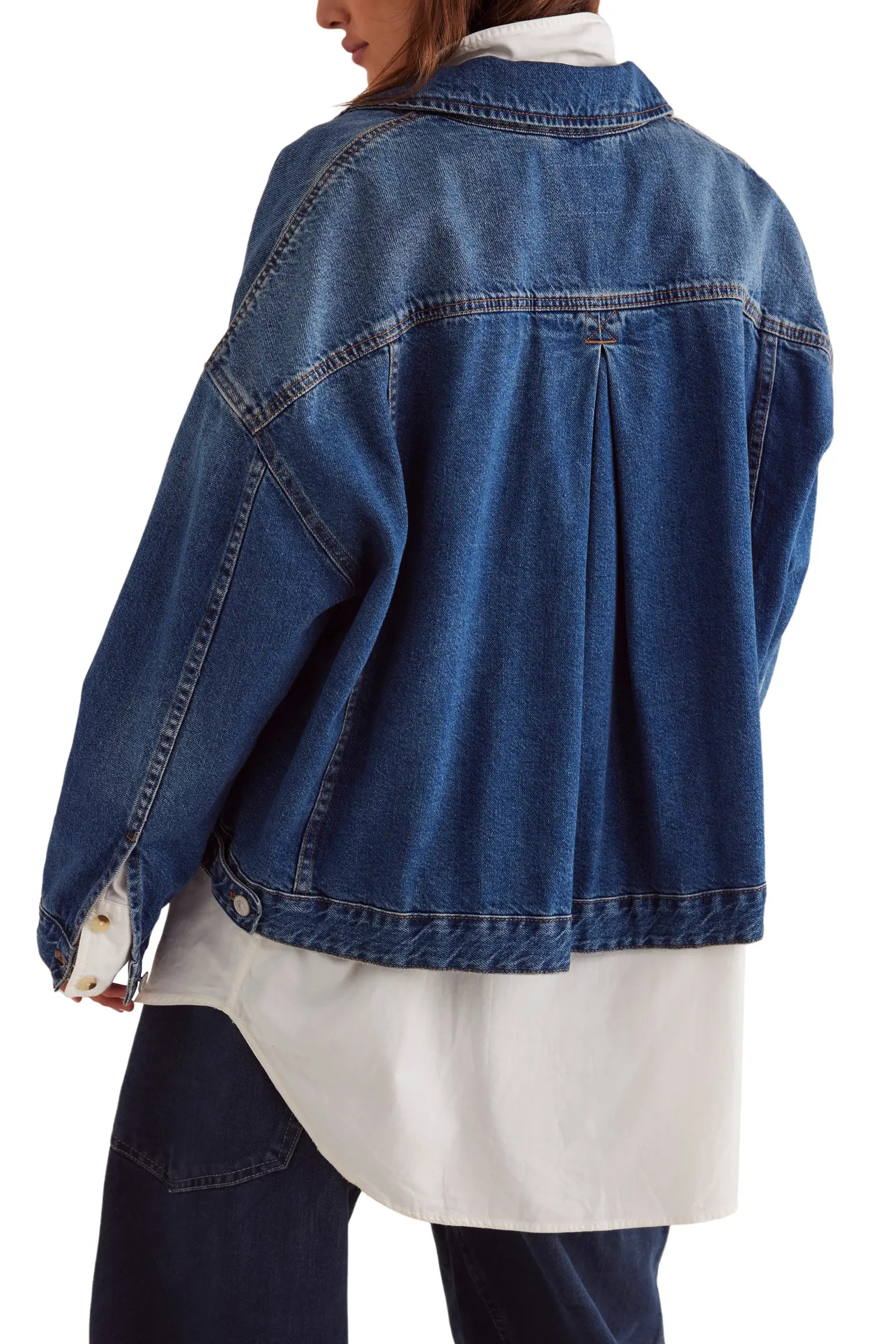 Free People We The Free Opal Swing Denim Trucker Jacket in Got The Blues at Nordstrom, Size Medium | Nordstrom