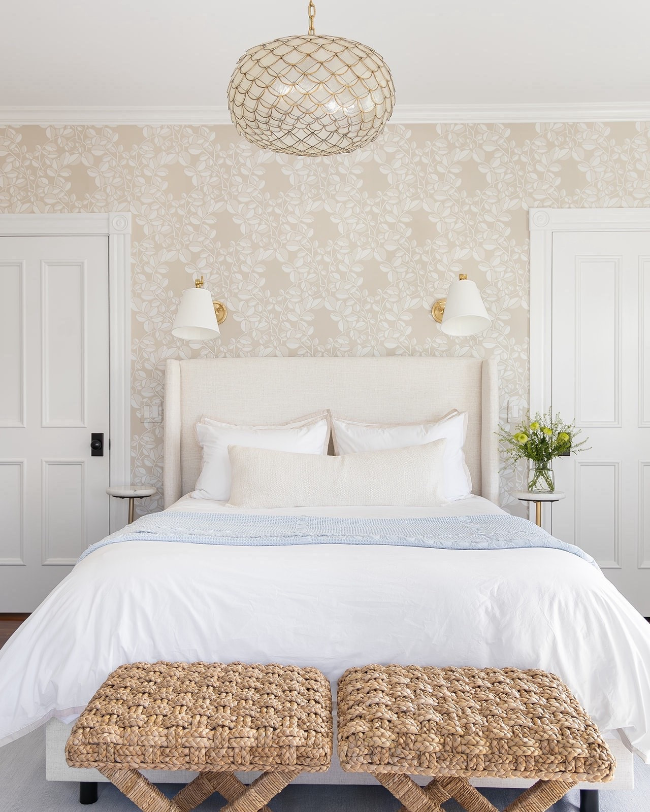 One of our most popular bedroom projects yet. This guest room has delicate wallpaper, a linen bed, capiz chandelier and rattan stools for all the elements of a cozy and chic bedroom. Shop the look!



#LTKFallSale #LTKSeasonal #LTKStyleTip