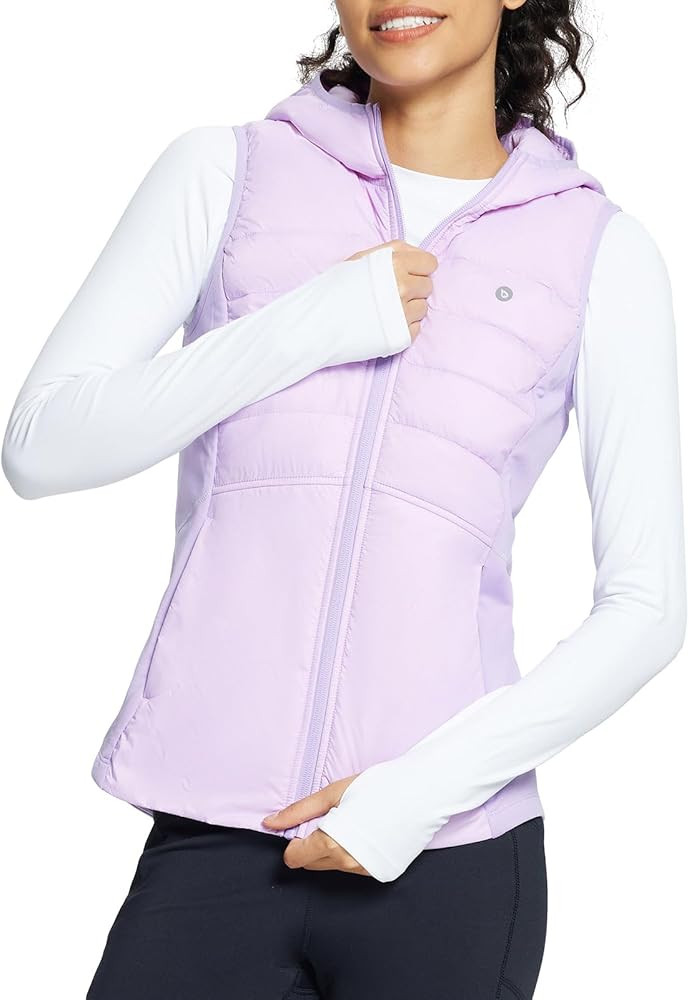 BALEAF Women's Puffer Vest Hooded Running Vests Slim Fit Fleece Sleeveless Lightweight Jacket Fal... | Amazon (US)