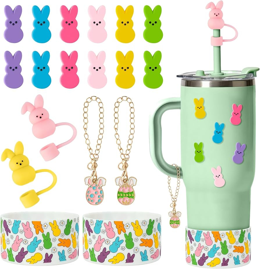 Easter Bunny Cup Accessories - 18pcs Peep Silicone Boot with Straw Cover Eggs Handle Charm Compat... | Amazon (US)