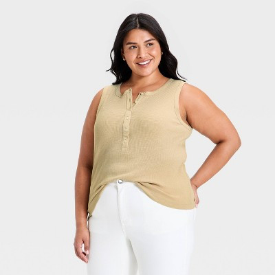 Women's Henley Tank Top - Universal Thread™ Tan XXL | Target