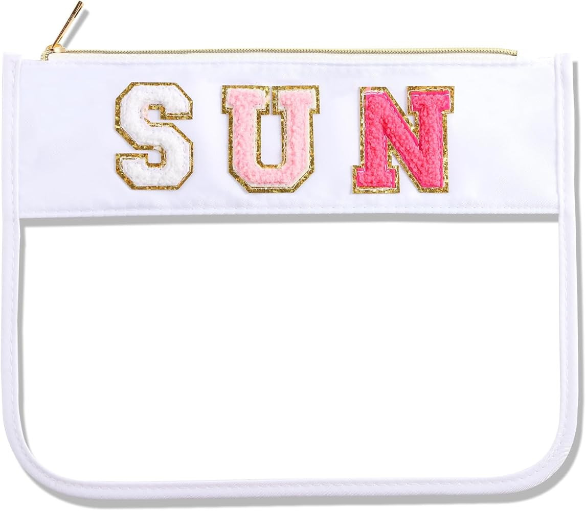 Sun Makeup Bag Summer Sunscreen Clear PVC Cosmetic Letter Pouch bag Beach Pool Swimming Travel To... | Amazon (US)
