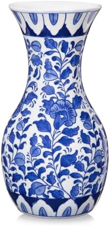 Blue and White Flower Vase, 11 Inch Tall Ceramic Vase in Wide Mouth Floral Pattern, Large Retro C... | Amazon (US)