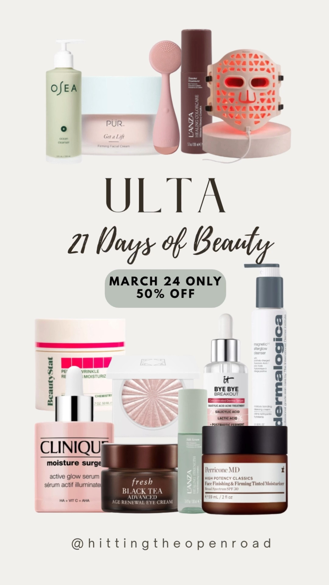 @ULTA Beauty 21 Days of Beauty is coming to an end! Check out what is 50% off today!
#ultasale #beautysale #21daysofbeauty

#LTKselfcare #LTKSaleAlert #LTKBeauty