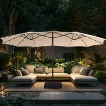 Alpha Joy 15ft Extra Large Outdoor Patio Double-Sided Umbrella with LED Solar Lights & Umbrella B... | Walmart (US)