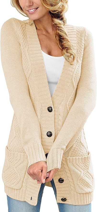 GRAPENT Women's Open Front Cable Knit Casual Sweater Cardigan Loose Outwear Coat | Amazon (US)