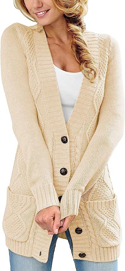 GRAPENT Women's Open Front Cable Knit Casual Sweater Cardigan Loose Outwear Coat | Amazon (US)
