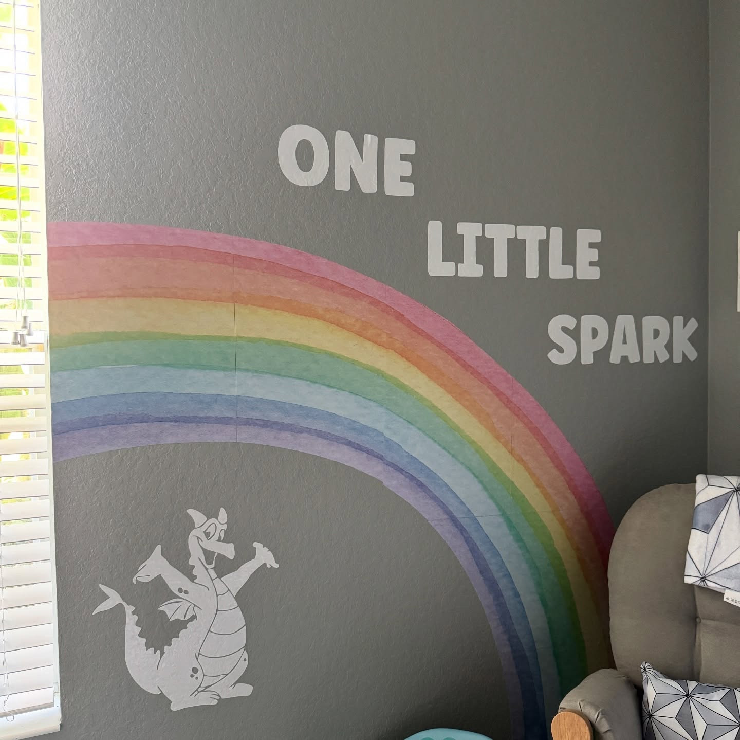 I cannot believe we are potentially less than six weeks away from meeting Baby Muppet so I figured I’d share the nursery. It’s still a work in progress but decided to go with a figment/one little spark/ Epcot theme for it and I couldn’t be happier! 
#babynursery #disneynursery #figment #onelittlespark