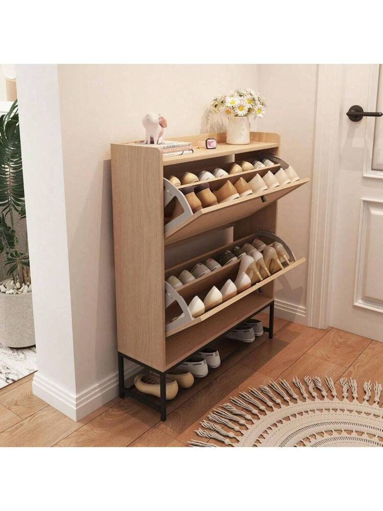 Freestanding Shoe Cabinet With 2 Flip Drawers - Modern Narrow Organizer For Hallway, Bedroom, And... | SHEIN