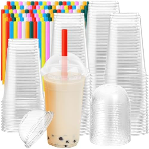 100 Sets Clear Plastic Cups, 32 oz Disposable Party Cups with Dome Lids and Colorful Straws, Plas... | Amazon (CA)