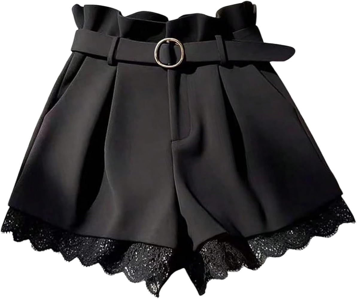 GORGLITTER Women's Pleated Lace Belted Dress Shorts Wide Leg Tailored Formal Dressy Work Shorts w... | Amazon (US)