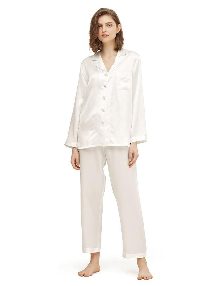 LilySilk Elegante Seide Nachtwäsche Damen Langarm Pyjama Langarm Hausanzug Weihnachts-Pyjama-Set... | Amazon (DE)