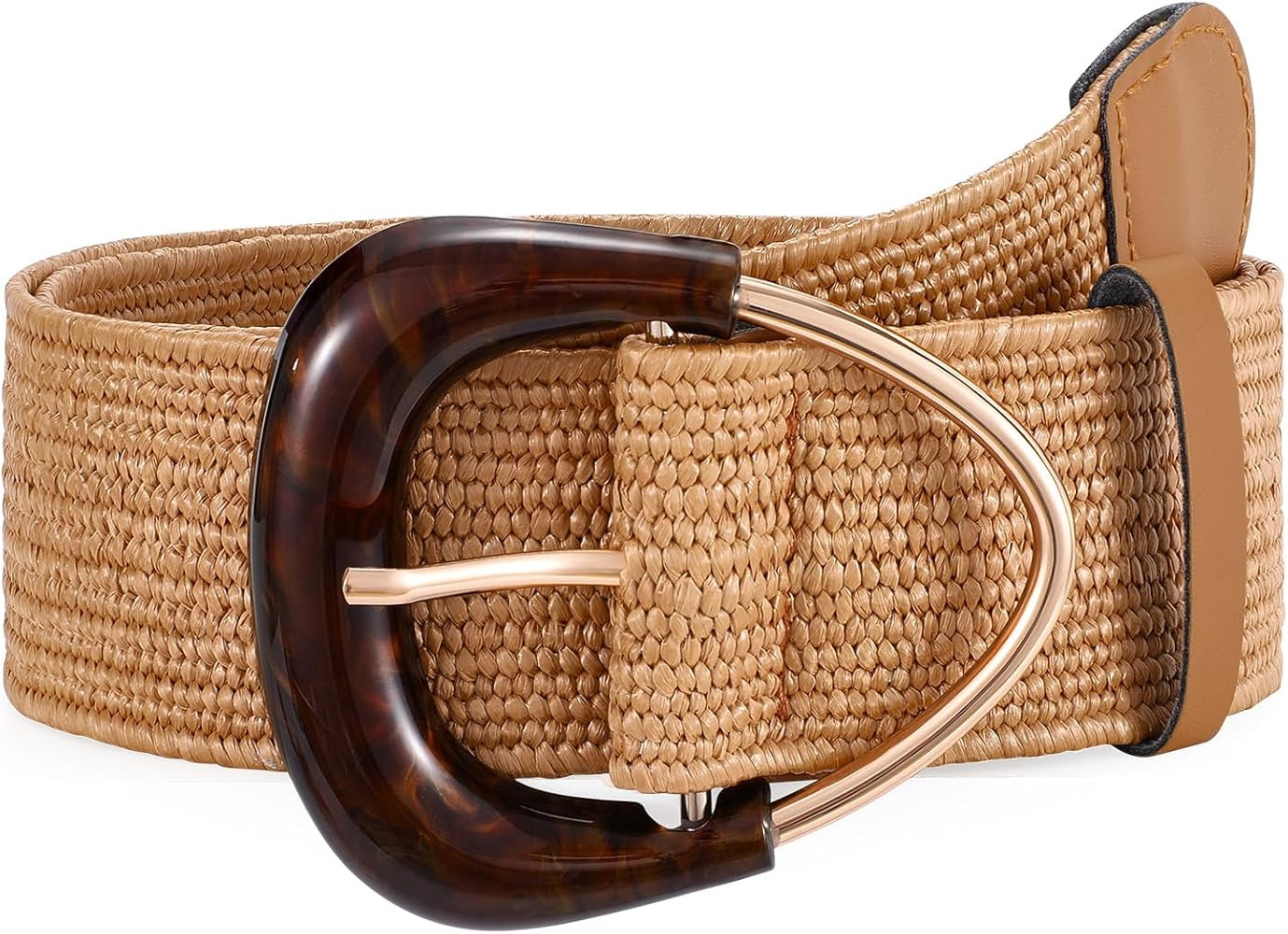 JASGOOD Straw Woven Elastic Waist Belt for Dresses Women Wide Boho Stretch Rattan Belt with Trian... | Amazon (US)