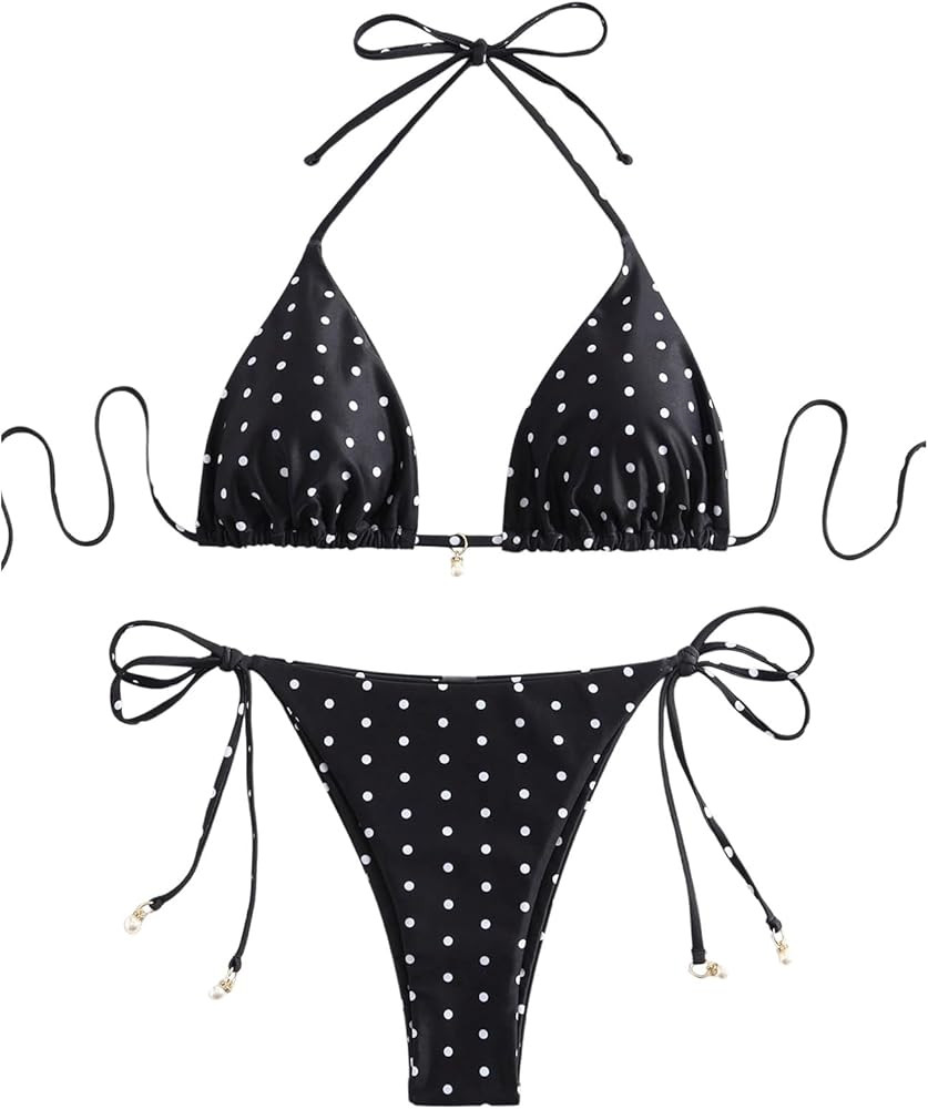 Women's High Waisted Bikini Set Graphic Tie Back Swimsuit Bathing Suit Tie Side Thongs Set 2 Piec... | Amazon (US)