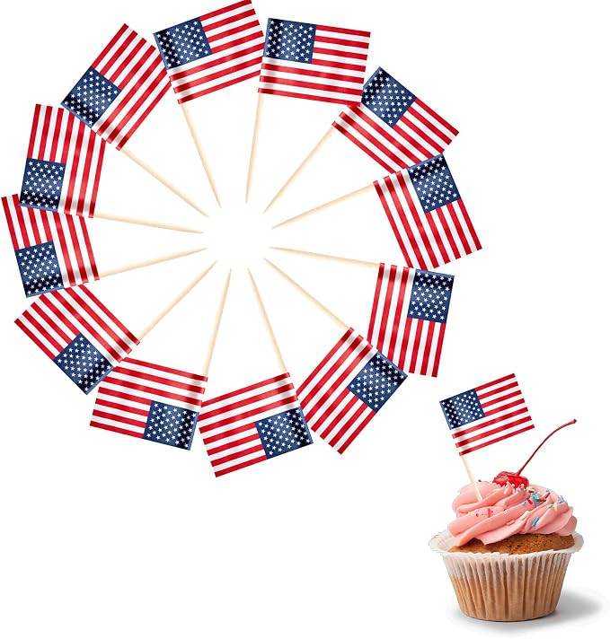200 Pcs Mini American Toothpicks Flags, Small USA Flags on Wooden Sticks for Cupcake Appetizer Co... | Amazon (US)