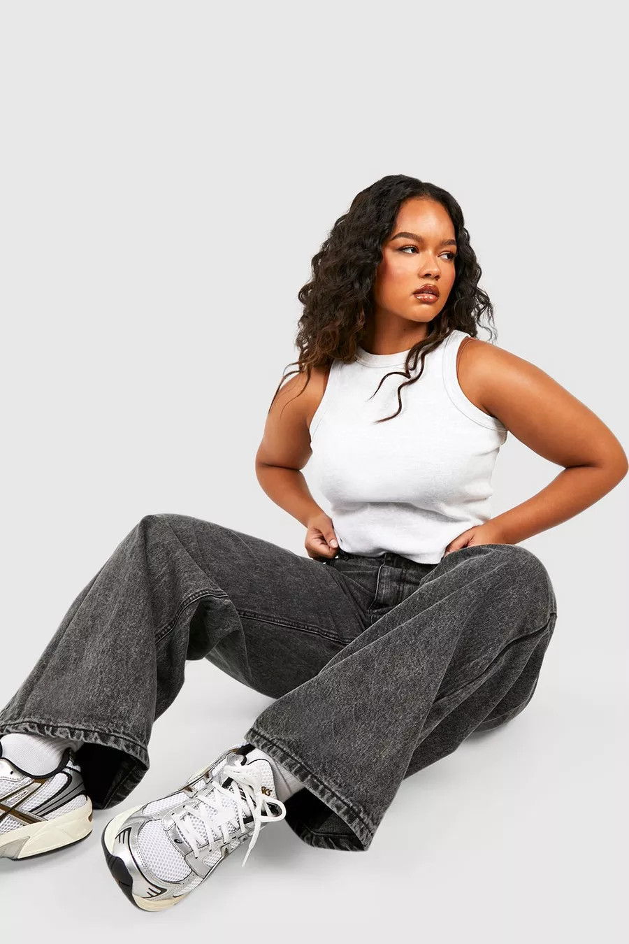 Plus Washed Grey Boyfriend Jean | boohoo (US & Canada)