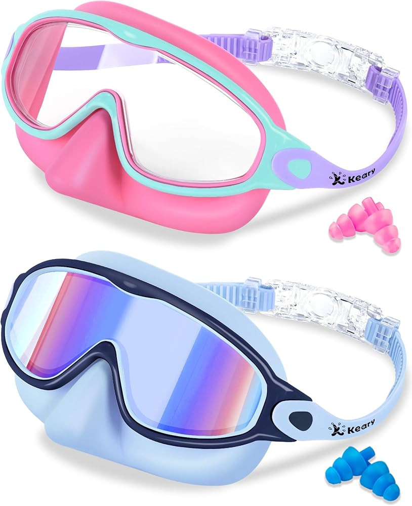 Keary 2 Pack Kids Swim Goggles with Nose Cover for 3-12 Anti-UV Anti-Fog Pool Water Swimming Gogg... | Amazon (US)