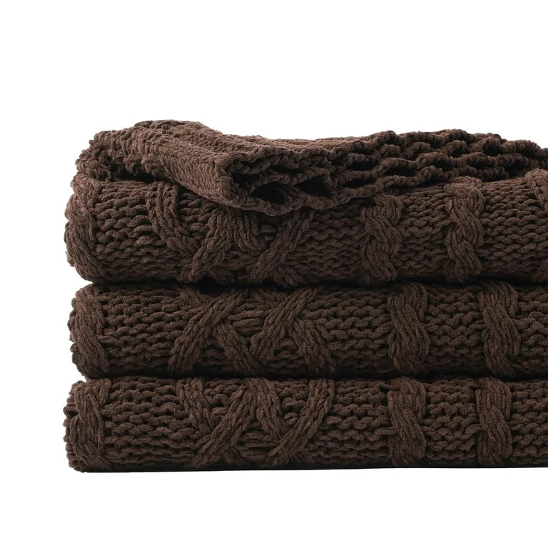 Battilo Dark Brown Throw Blanket for Couch,Soft Chocolate Brown Chenille Knit Throw Blanket,51"x6... | Walmart (US)