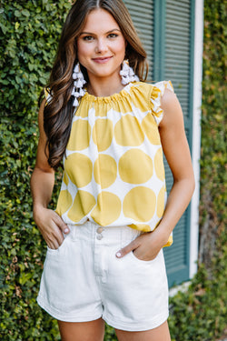 On My Mind Mustard Yellow Polka Dot Tank | The Mint Julep Boutique