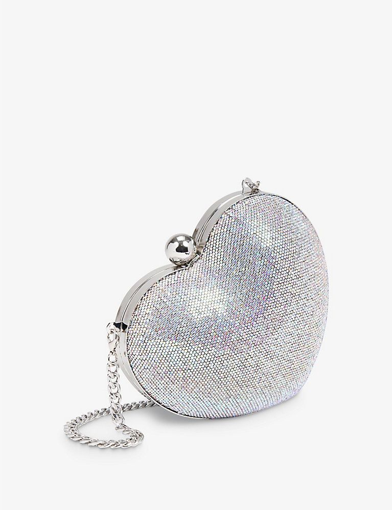 Amore heart-shaped crystal-embellishment woven clutch bag | Selfridges