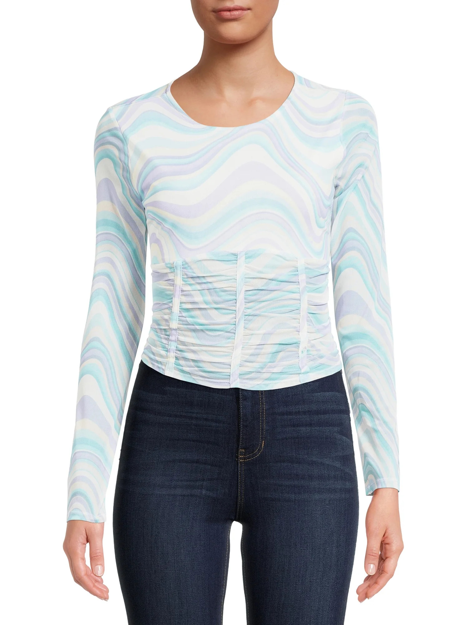 Madden NYC Juniors' Sheer Corset Ruched Top - Walmart.com | Walmart (US)
