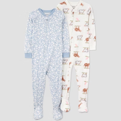 Carter's Just One You® Toddler Girls' 2pk Cotton Long Sleeve Farm and Floral Footed Pajama - Blue/White 18M | Target