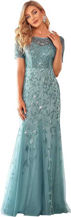 Ever-Pretty Women's Illusion Embroidery Elegant Mermaid Evening Dress 07707 | Amazon (US)
