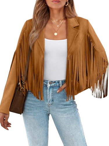 LILLUSORY Womens Cropped Fringe Faux Suede Leather Fall Jackets Western Cowgirl Country Concert O... | Amazon (US)