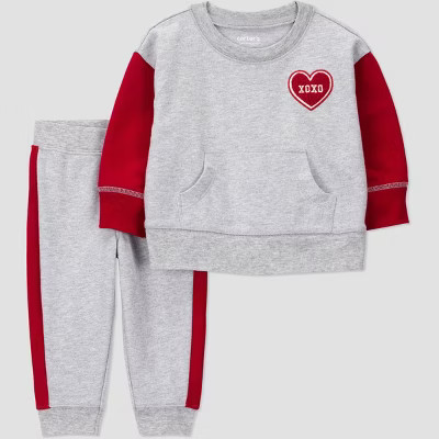 Carter's Just One You® Baby Boys' 2pc Valentine's Day XOXO Heart Colorblock Fleece Sweatshirt and Jogger Pants Set - Gray 3M | Target
