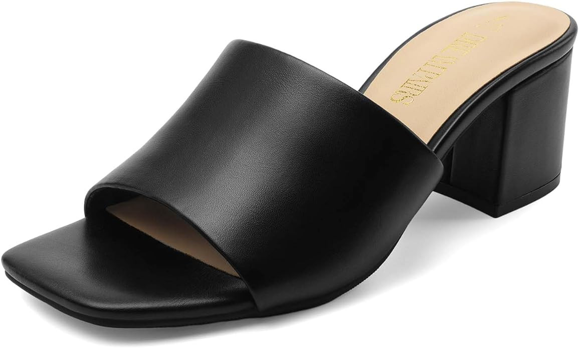DREAM PAIRS Women's Square Open Toe Heels Sandals Low Block Chunky Heeled Sandals Slide Sandals S... | Amazon (US)
