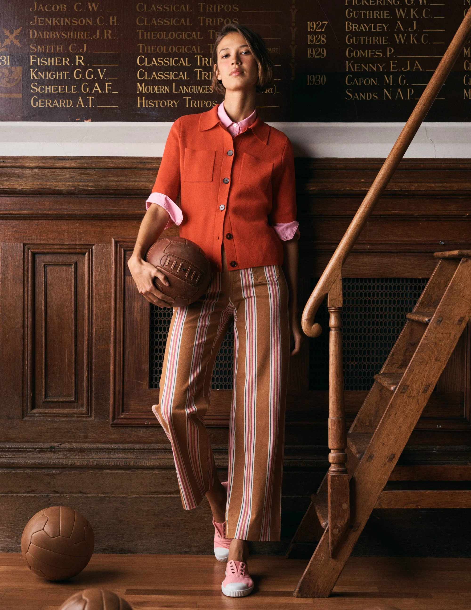 Patch Pocket Cropped Pants-Cognac, Pink Stripe | Boden (US)