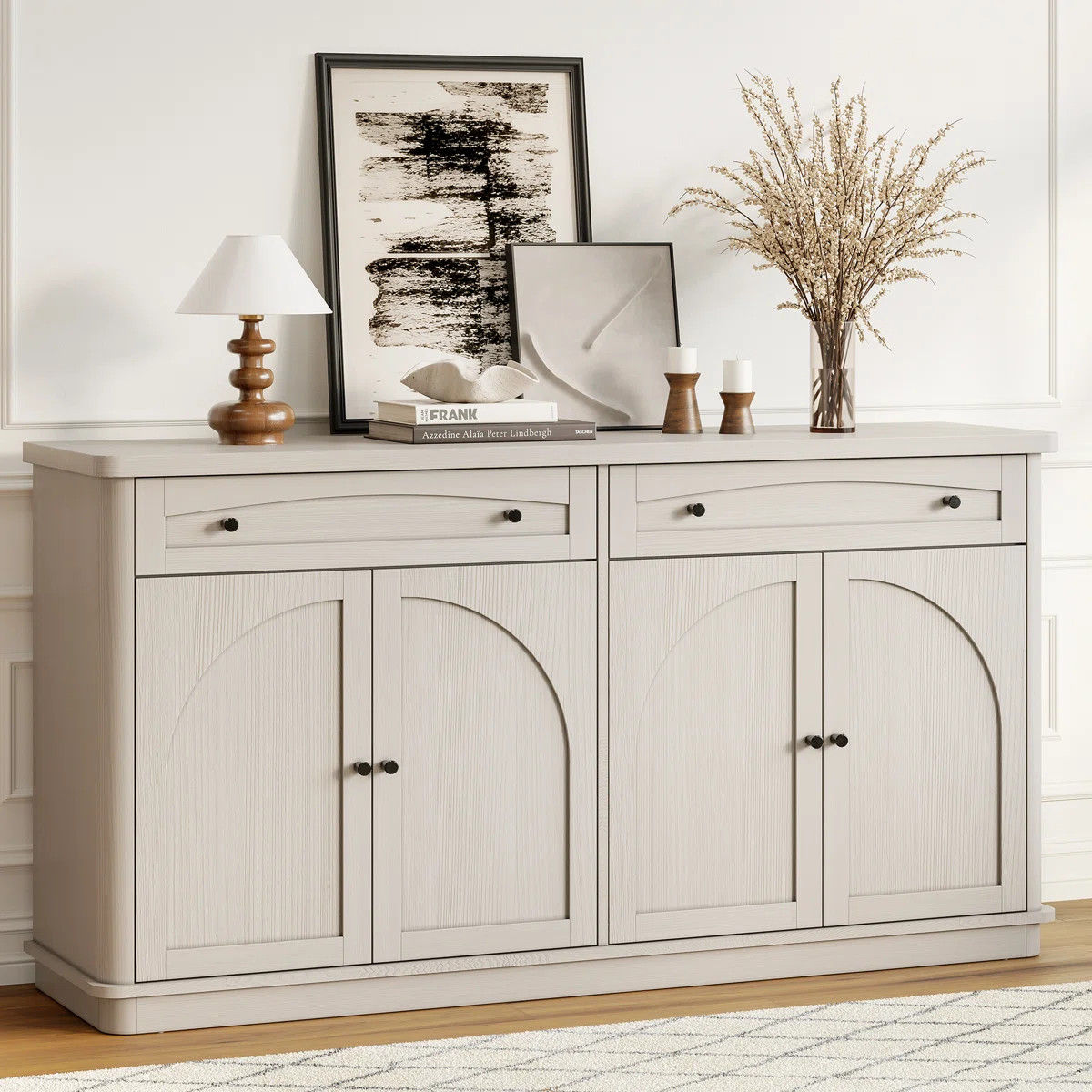 63" Curved Storage Sideboard Buffet, Cabinet With 2 Drawers 4 Arched Doors And Adjustable Shelves... | Wayfair North America
