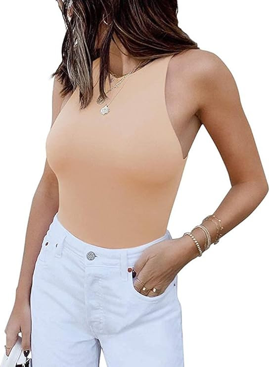 BONITEE Women's Sexy Sleeveless Racer Back Halter Neck Bodysuit Tank Tops | Amazon (US)
