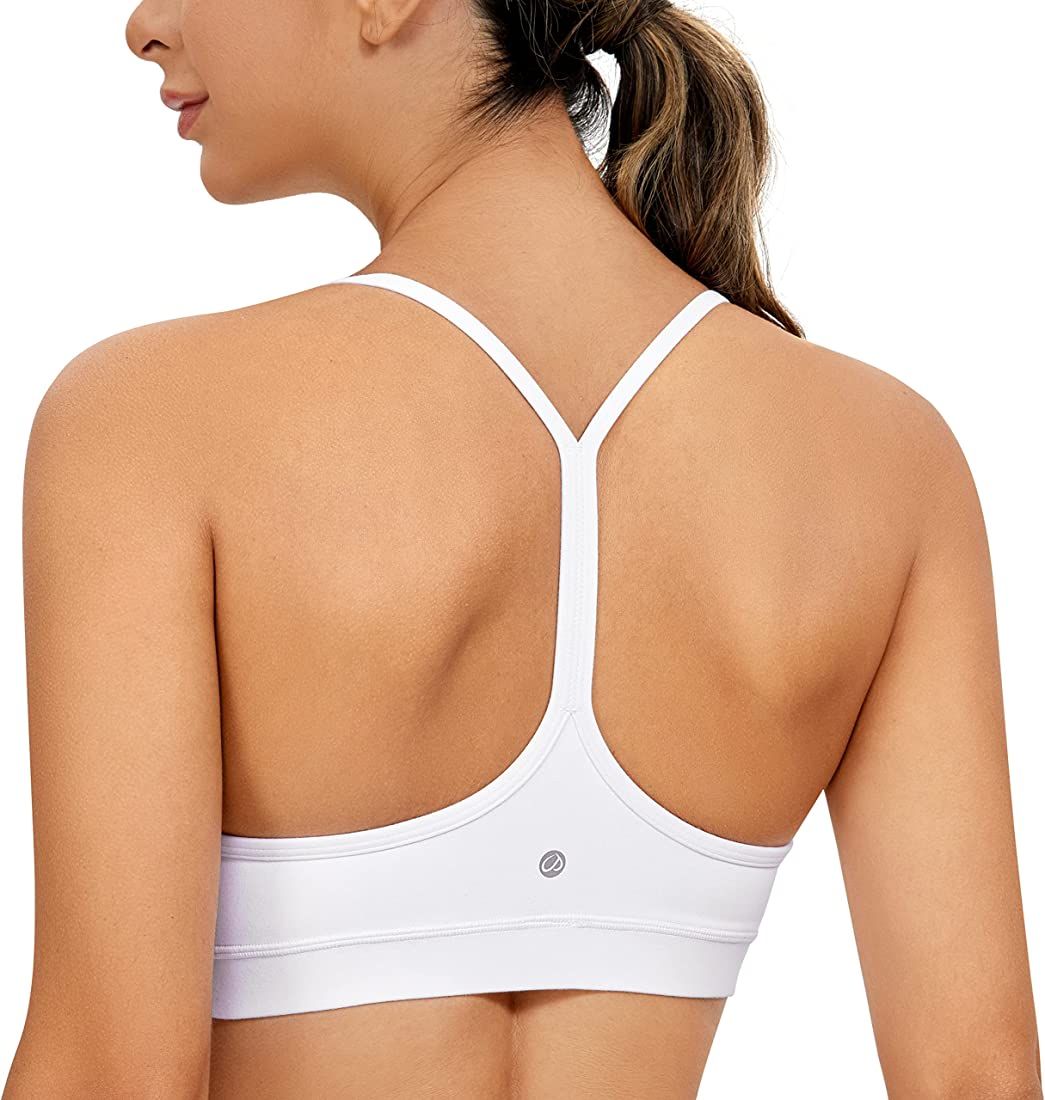 CRZ YOGA Butterluxe Womens Y Back Sports Bra - Padded Racerback Low Impact Spaghetti Thin Strap W... | Amazon (US)