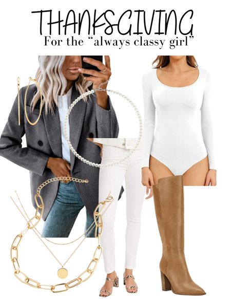 Thanksgiving outfit ideas 



Bodysuit blazer leather boot knee high gold jewelry white jeans Levi’s pearls style inspo 

#LTKHoliday #LTKfit #LTKstyletip