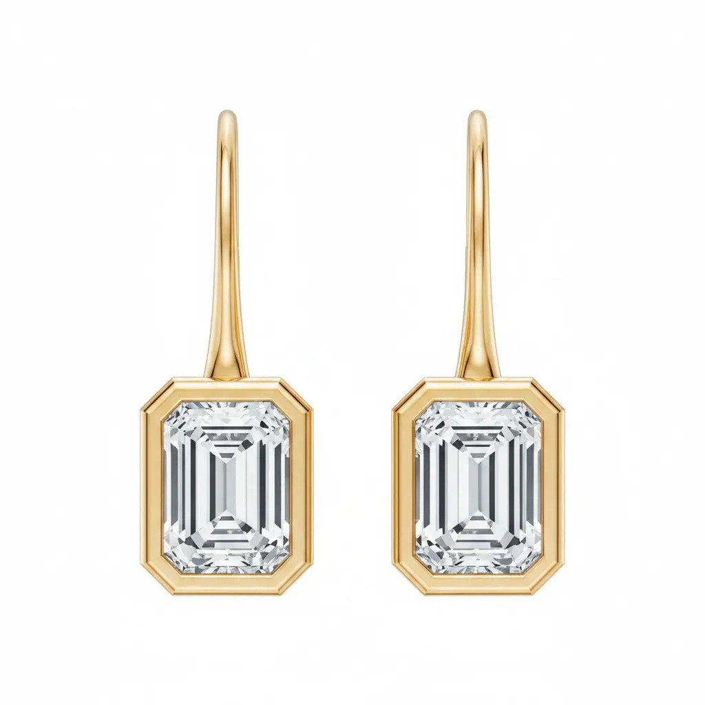 Lab Grown Diamond Emerald Bezel Dangling Huggie Earring 14K | Nordstrom