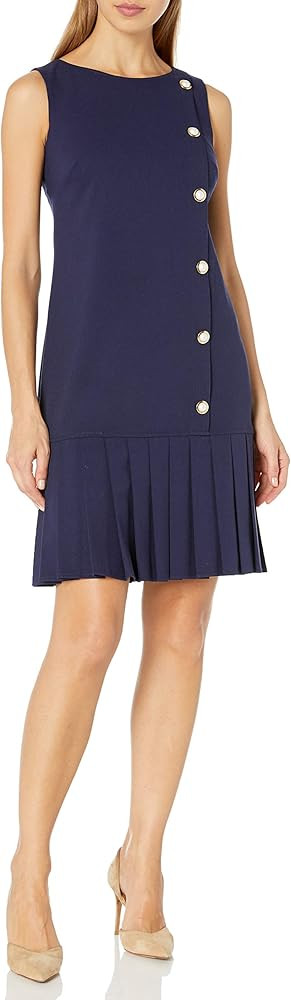 Karl Lagerfeld Paris Women's Sleeveless Dress with Pleated Hem and Side Pearls | Amazon (US)