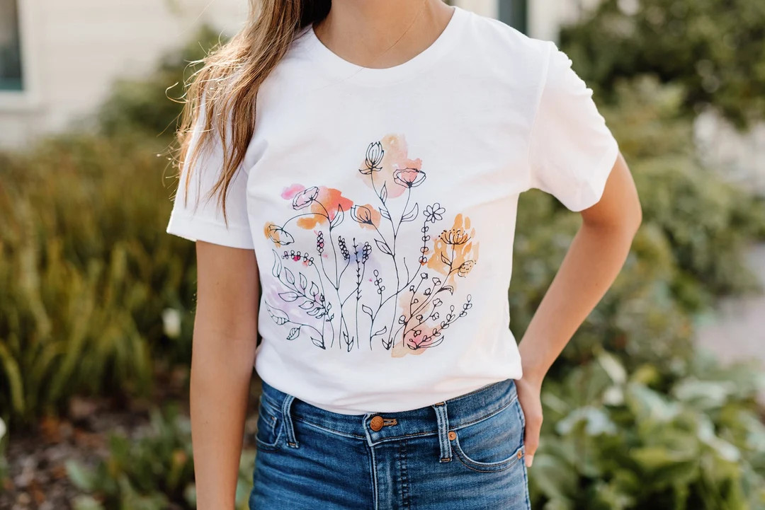 Floral T-shirt | Wildflower Tee | Watercolor Tshirt | Boho Shirt | Womens Floral Shirt | Graphic ... | Etsy (US)