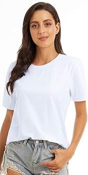 VIIOO Women's Loose Short Sleeve Crewneck T-Shirt Basic Casual Solid Tops | Amazon (US)