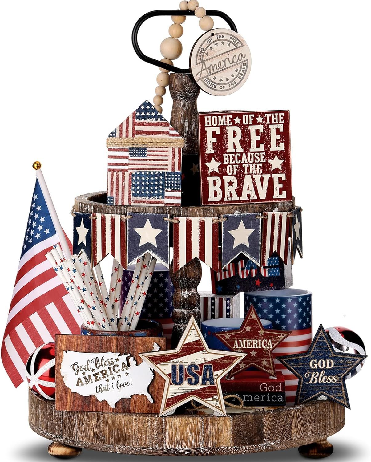 FoldTier 18 Pcs 4th of July Tiered Tray Decor Set Rustic Patriotic Independence Day Decoration Gl... | Amazon (US)