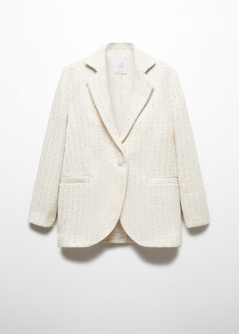 Tweed blazer with jewel button -  Women | Mango USA | MANGO (US)