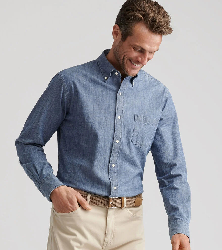 Tamworth Chambray Cotton-Stretch Sport Shirt | Peter Millar