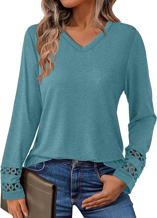 Women’s Long Sleeve V Neck Tunic Top Casual Dressy Blouse Business Loose Fit Trendy 2025 Fall O... | Amazon (US)