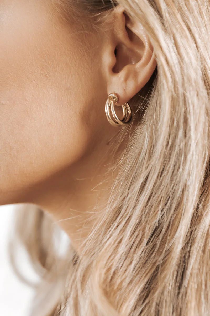 Gold Layered Metallic Triple Hoop Earrings | Magnolia Boutique | Magnolia Boutique