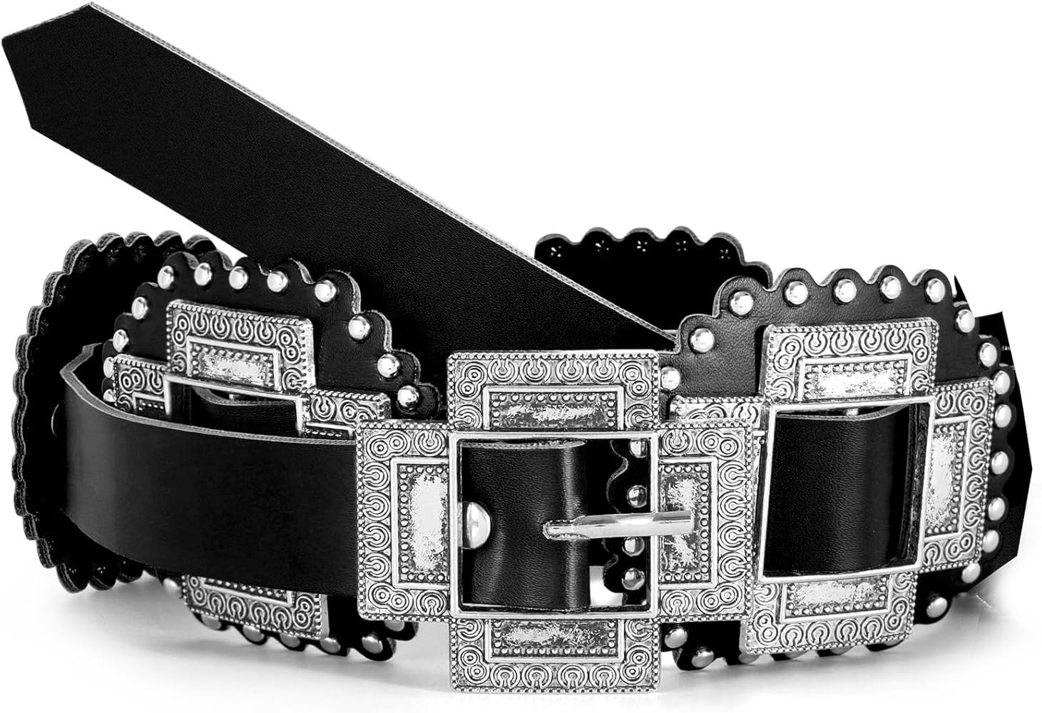 Women Wide Western Leather Belt Boho Disc Concho Belt Cowgirl Vintage Waist Belt for Jeans Dresse... | Amazon (US)