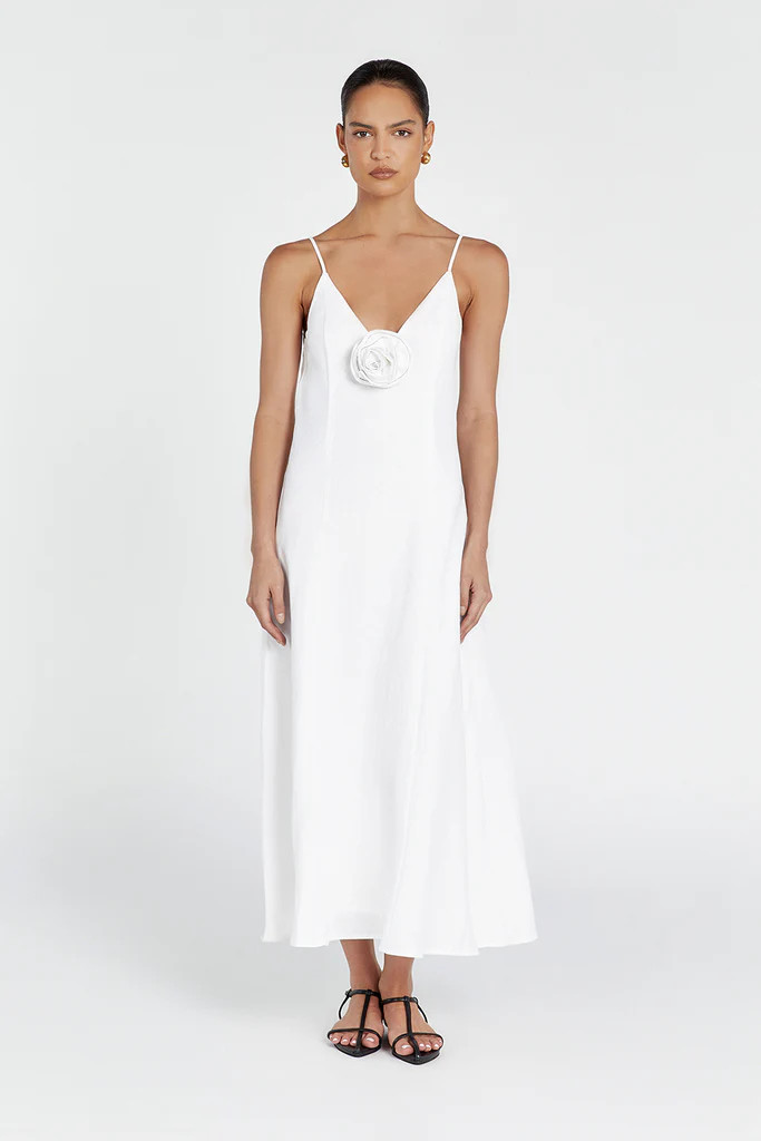 ROSETTE WHITE LINEN MAXI DRESS | DISSH