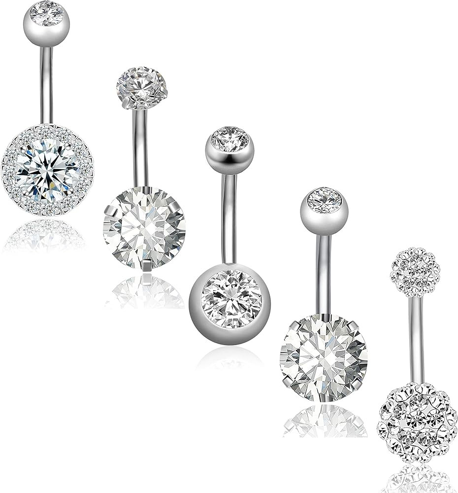 REVOLIA 14G Stainless Steel Belly Button Rings for Women Navel Rings CZ Body Piercing | Amazon (US)